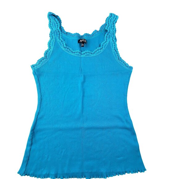 Womens Blue Lace Trim Ribbed Tank Top By Apt. 9 Size Large Jh1819 - Picture 1 of 5